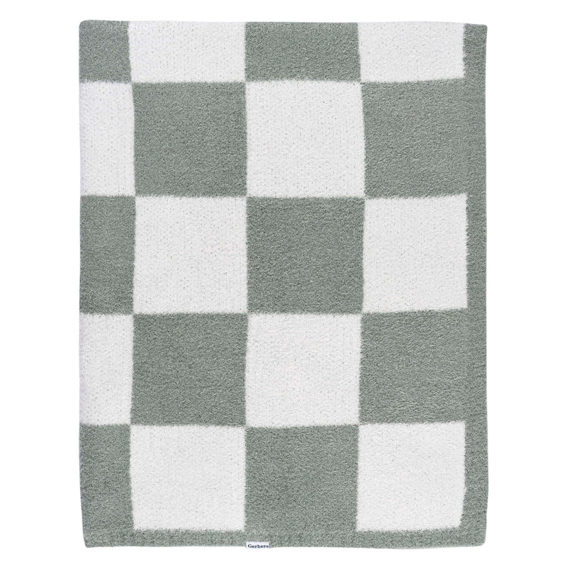 Childrenwear Green Checkered Silky Mink Baby Blanket Q9476