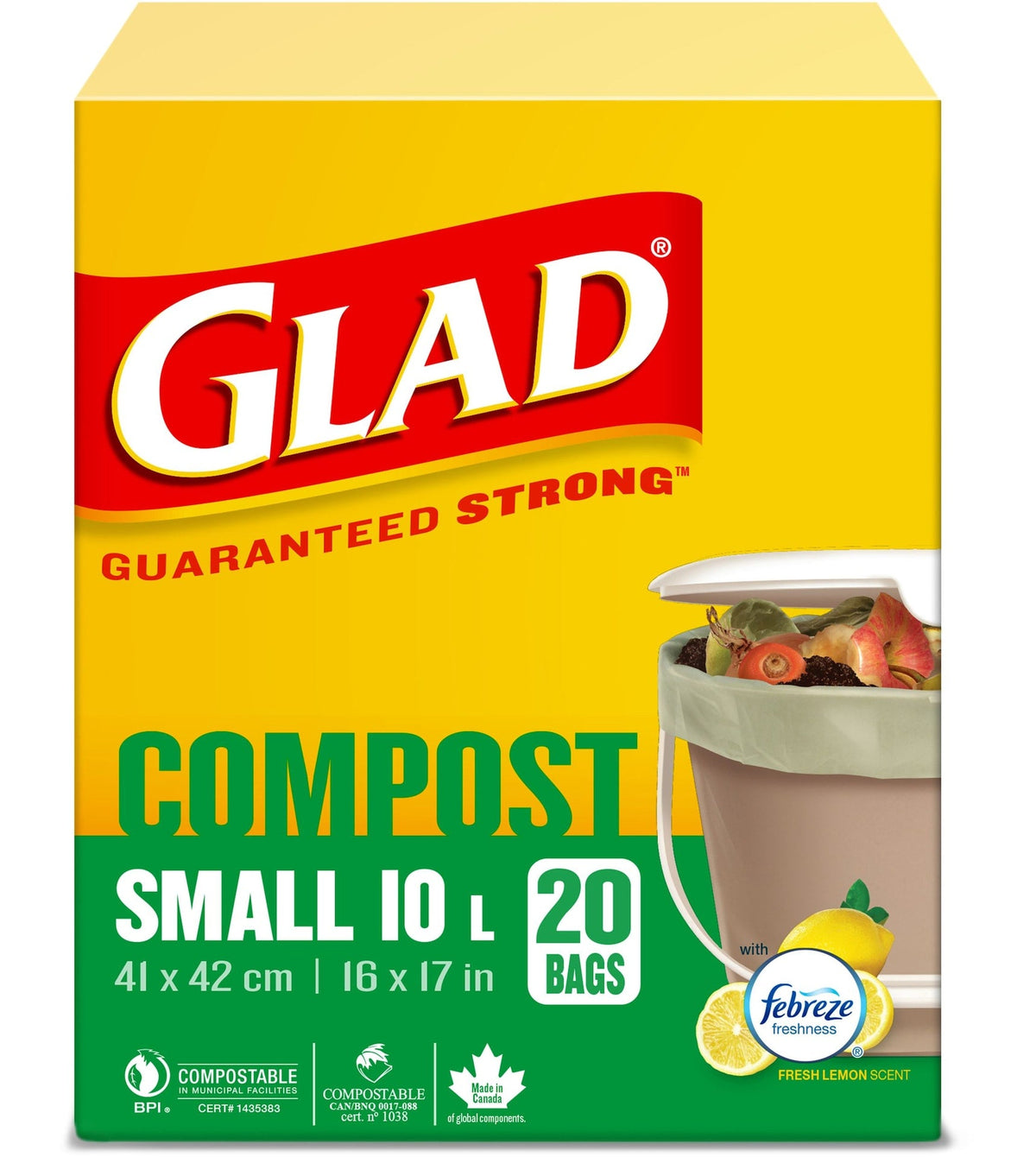 Small 100% Compostable Lemon Scented Food Waste Bags, 20-pk, 10-L