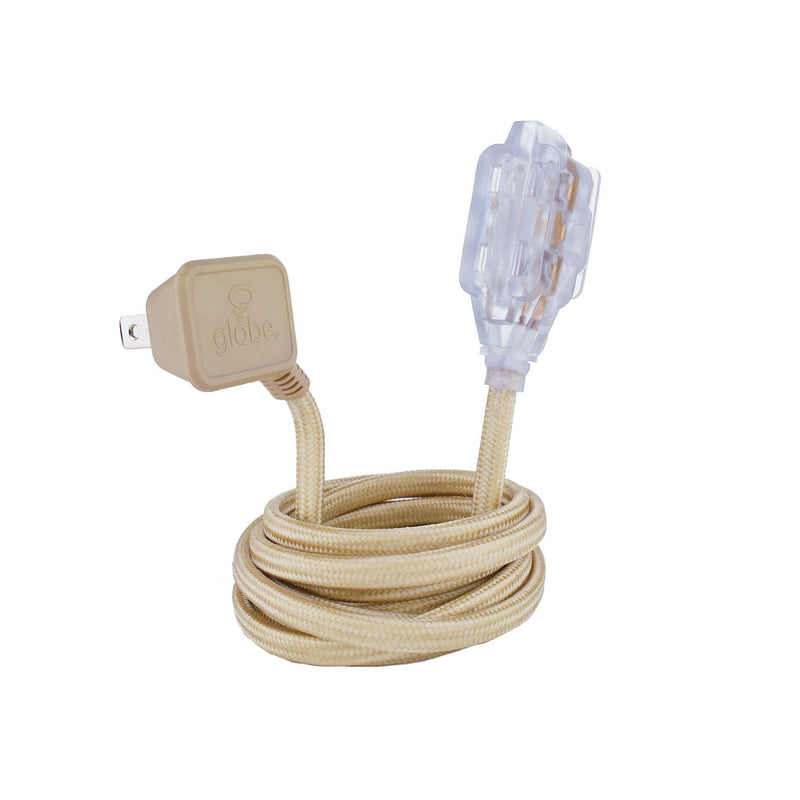 9-ft 16/2 Fabric Extension Cord, Right Angle Plug, 3 Outlets, Gold N8845