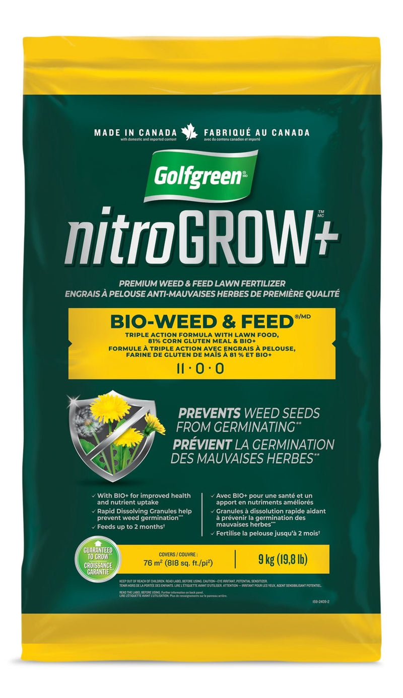 Nitrogrow+ Bio-Weed & Feed Lawn Fertilizer, 11-00-00, 9-kg Z1078