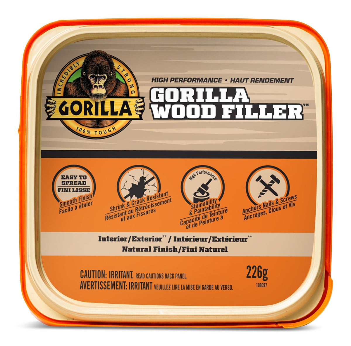 Glue Interior/Exterior Wood Filler, For Cracks, Gouges & Holes, 8-oz