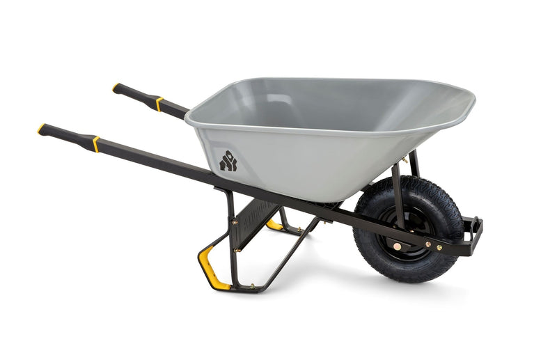 Heavy-Duty Easy Pivot/Dump Steel Tub Wheelbarrow, Steel Tray, 6-cu-ft X5595