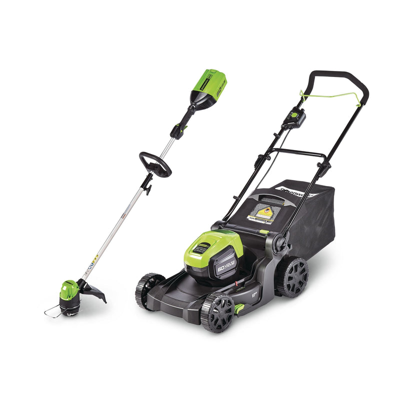 2-in-1 60V 4Ah Battery, Cordless Push Lawn Mower + String Trimmer, 17-in + 13-in B1647
