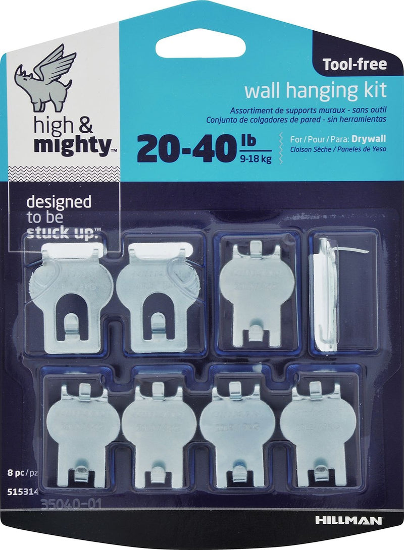 DrywAll Hanger, For Hanging Frames, No Tools Required, 40-lb Capacity, Silver, 8-pk V0626