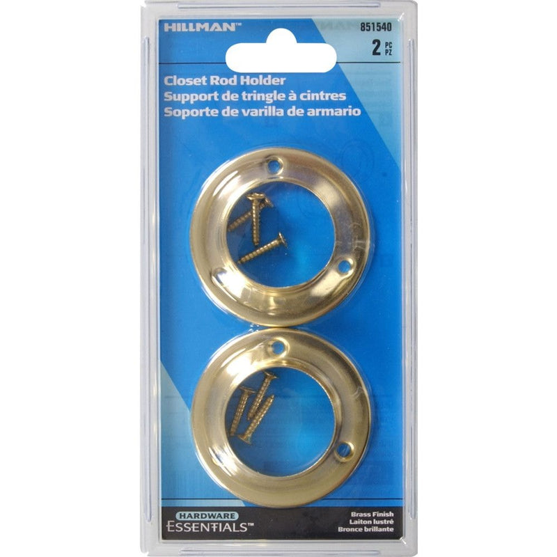 Closet Rod Holder, Mounting Hardware Included, Brass-Plated, 2-pc J4266