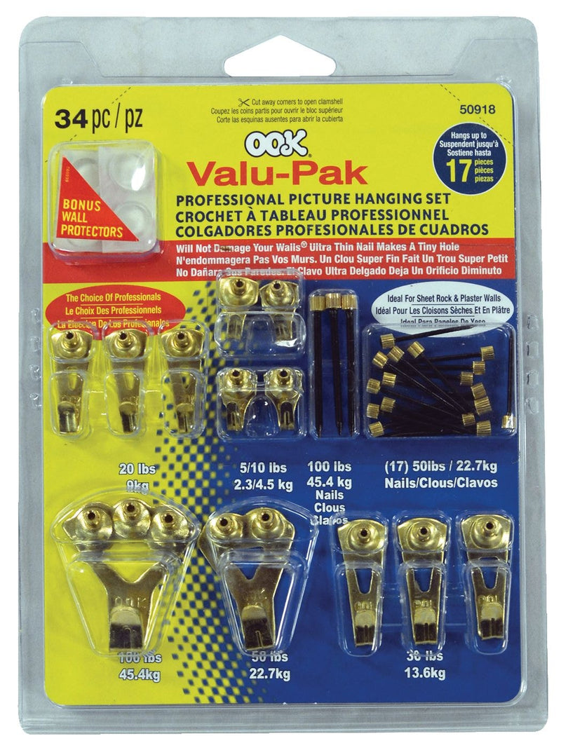 Pro Picture Hanger Kit, Brass Plated, 34-pc F9967