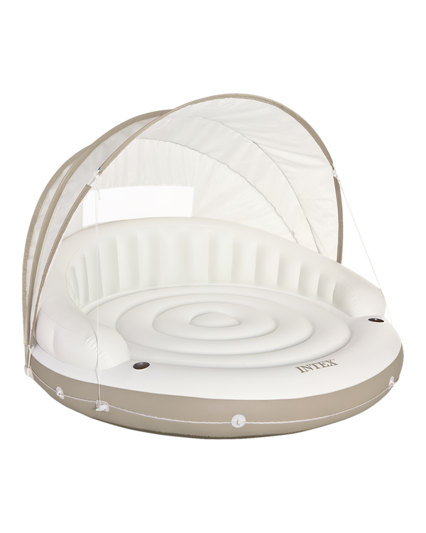 Off White Canopy Inflatable Pool Island Multi Person Float with Detachable Sun Shade W6972