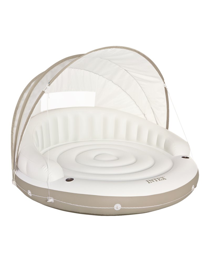Off White Canopy Inflatable Pool Island Multi Person Float with Detachable Sun Shade W6972