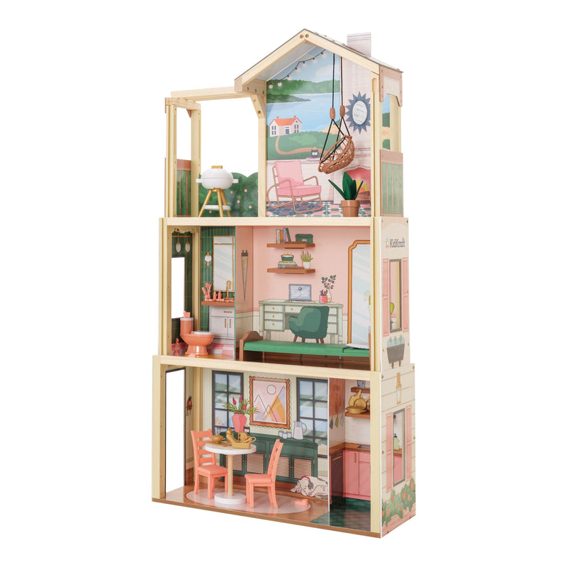 Three Story Collapsible Click N Play Wooden Dollhouse for Ages 4+ N2698