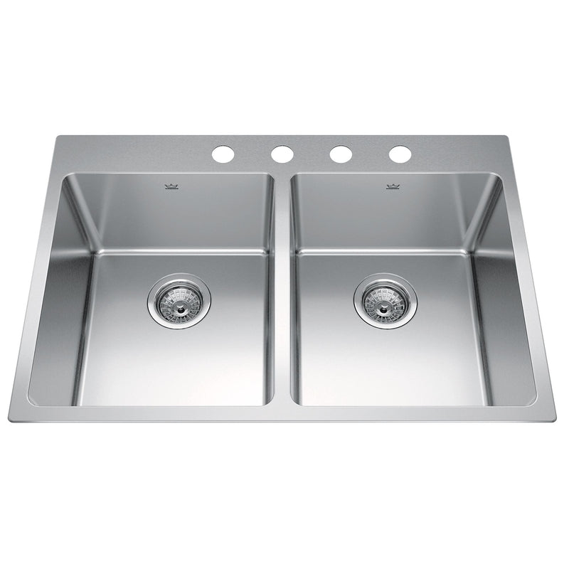Brookmore Drop In Double Bowl 4-Hole Kitchen Sink, 30.8-in x 20.9-in x 9-in, Stainless Steel O6435