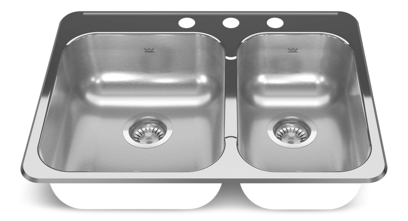 Drop In Double Bowl 3-Hole Kitchen Sink, 27.25-in. x 20.56-in, Stainless Steel R2047