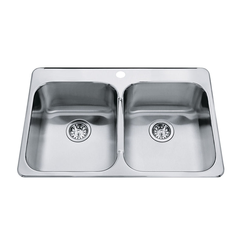 Top Mount Stainless Steel Double Bowl Kitchen Sink, 23x34x7-in J0208