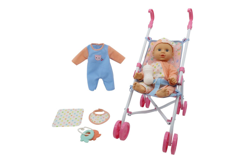 Kisses & Cuddles 12-in Baby Doll with Stroller and Accessories Set W3693