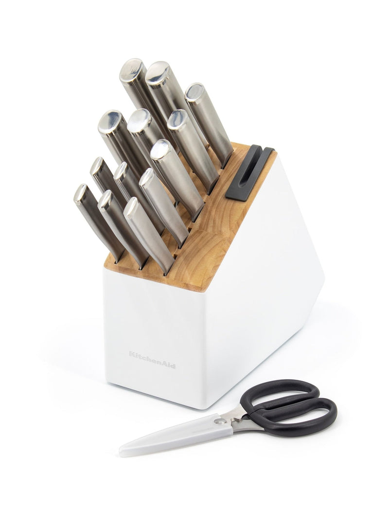 Stainless Knife Block Set, White, 15-pc Q8696