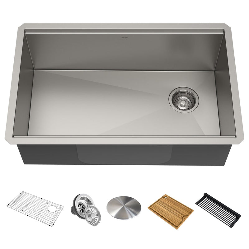 Kore Undermount Stainless Steel Single Bowl Kitchen Sink with Add-Ons, 32x19x11-in J3304