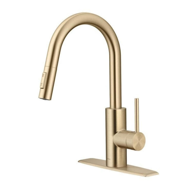 Oletto Pull-Down Single Handle Kitchen Faucet with QuickDock Top Mount Installation Assembly, Spot Free Antique Champagne Bronze F9283