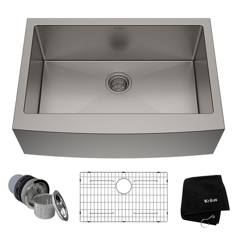 Standard PRO Apron Front Farmhouse Stainless Steel Single Bowl Kitchen Sink, 30x21x10-in E2605