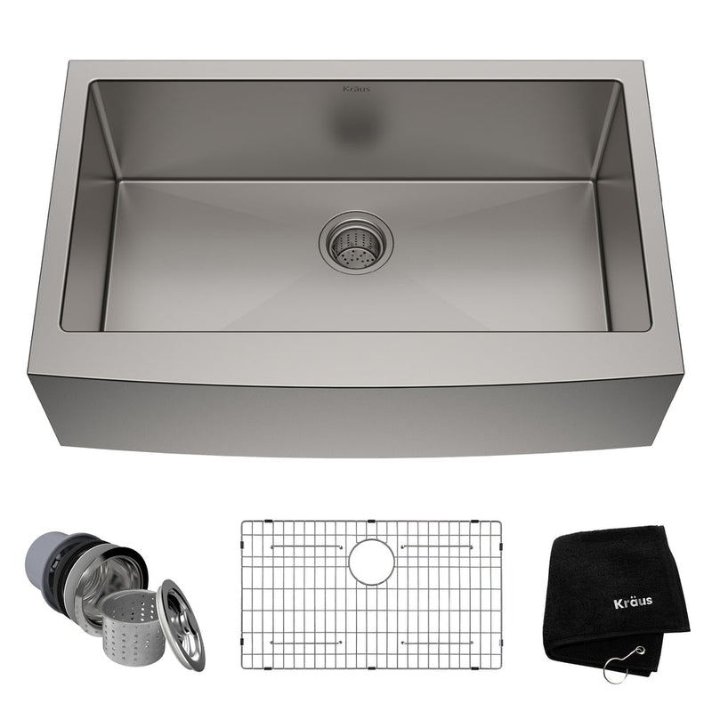 Standard PRO Apron Front Farmhouse Stainless Steel Single Bowl Kitchen Sink, 33x21x10-in F6043