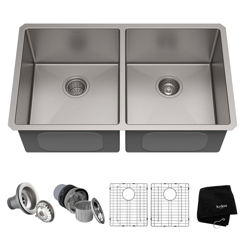 Standard PRO Undermount Stainless Steel Double Bowl 50/50 Kitchen Sink, 33x19x10-in Y3854