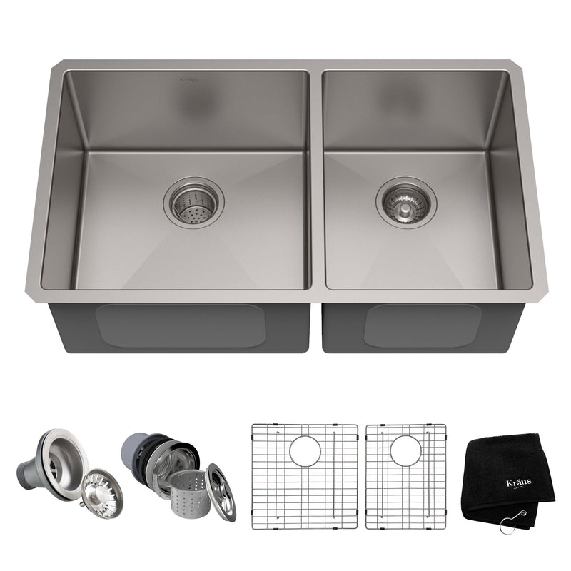 Standard PRO Undermount Stainless Steel Double Bowl 60/40 Kitchen Sink, 33x19x10-in T6415