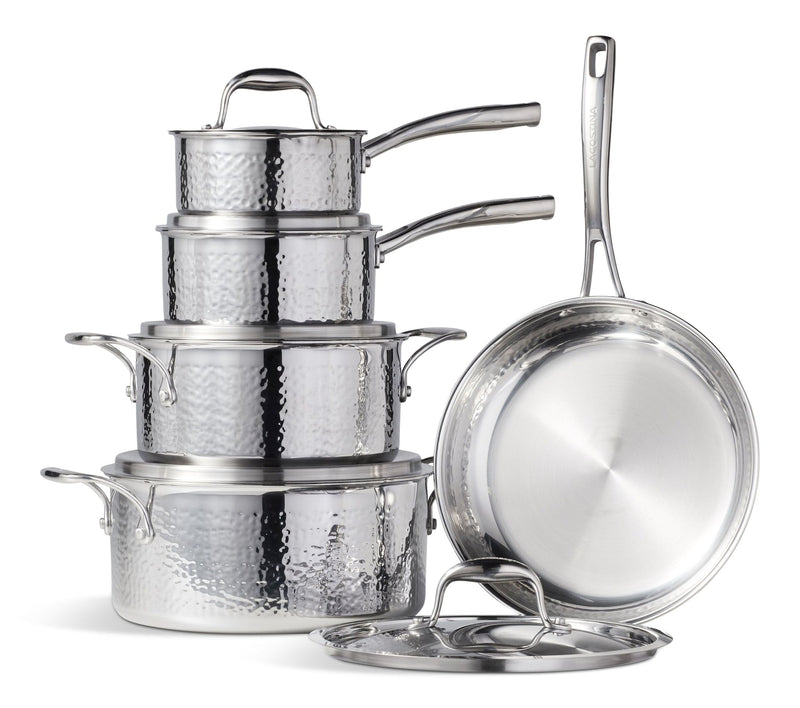 3-Ply Hammered Stainless Steel Cookware Set, 10-pc X4796