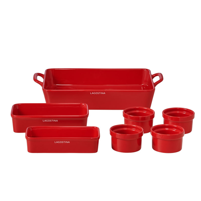 Stackable Red Ceramic Bakeware Set with Handles, 7-pc X7606