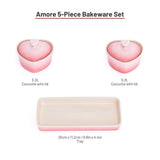 Stoneware Heart Cocottes and Tray, Gradient Rose, 5-pc