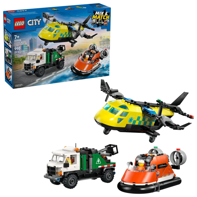 City Airplane Service, Truck & Hovercraft Remix Building Set - 60505, 990-pcs, Ages 7+ I2779