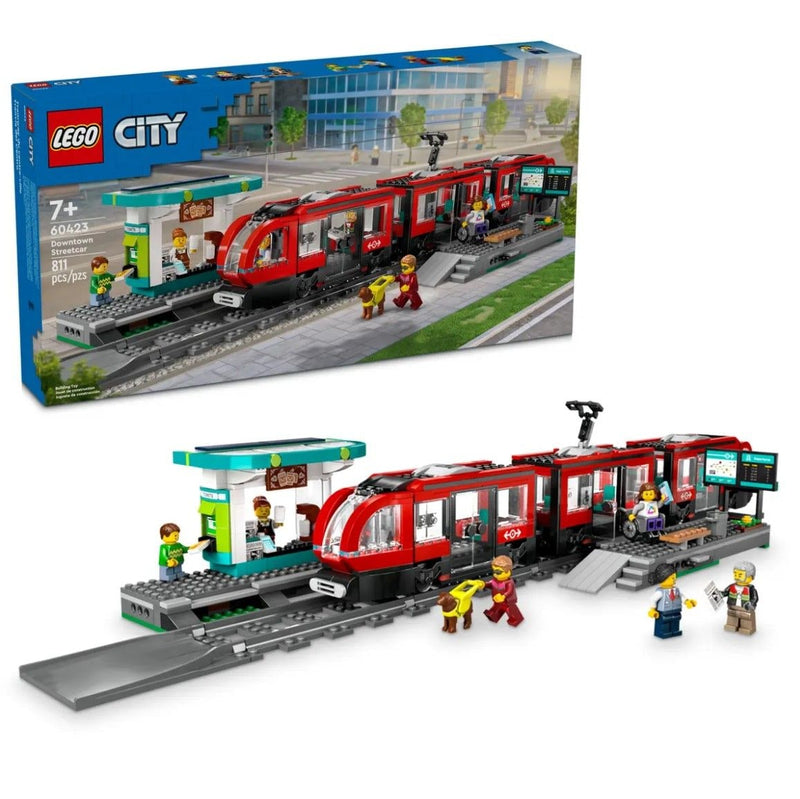 City Downtown Streetcar and Station Toy Train Set - 60423, 811-pcs, Ages 7+ X2249