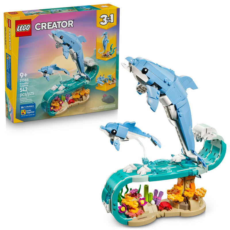 Creator 3-in-1 Sea Animals: Beautiful Dolphins Toy Building Set - 31385, 542-pcs, Ages 9+ M4485
