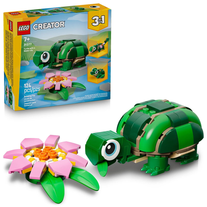 Creator 3-in-1 Turtle with a Water Lily Flower Toy Building Set - 31377, 124-pcs, Ages 7+ J7771