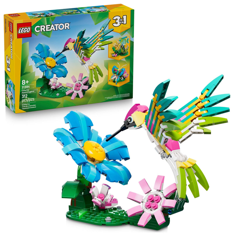 Creator 3-in-1 Wild Animals: Colourful Hummingbird Toy Building Set - 31384, 312-pcs, Ages 8+ W2639