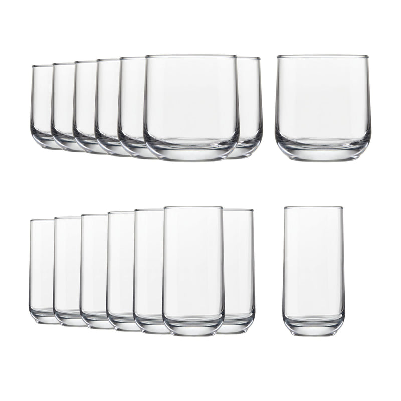 Ascent 16pc Tumbler Glassware Set, Dishwasher Safe, 8pc x 13.3-oz and 8pc x 16-oz K4561