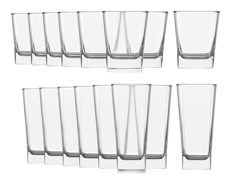 Bristol 16pc Glassware Set, Dishwasher Safe, 8pc x 12.2-oz and 8pc x 14.4-oz A8438