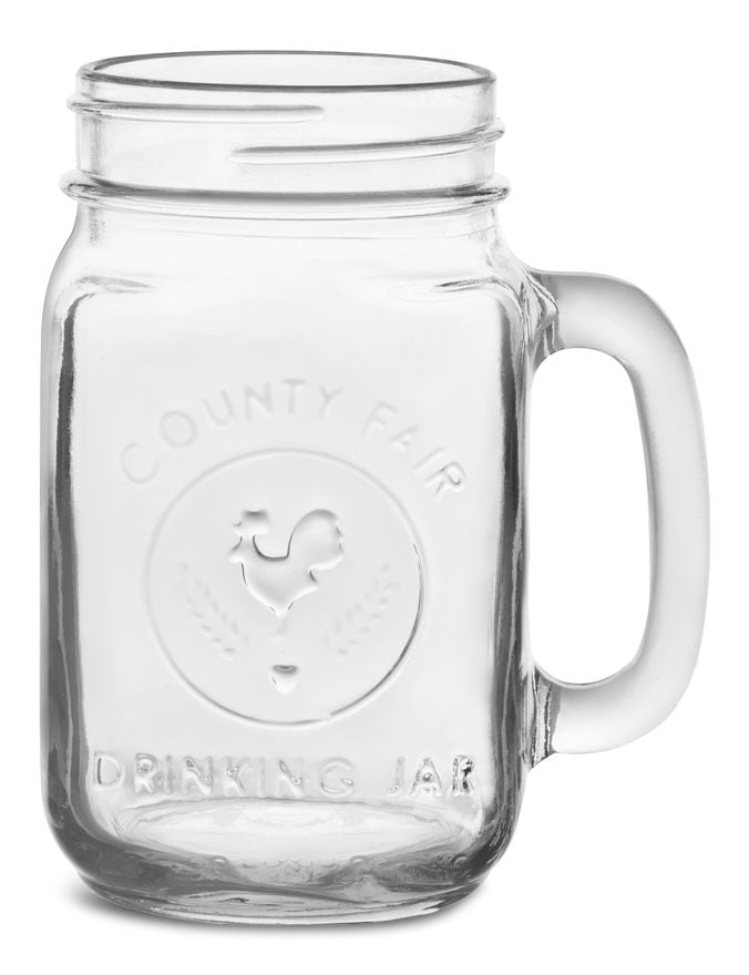 Glass Drinking Mason Jar, 16.5-oz, with Handle, Dishwasher Safe I2017