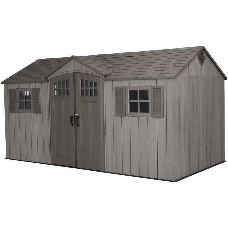 Outdoor Storage Shed with Dual Side Entry, Dark Grey Roughcut, 15 x 8-ft F7363