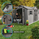 Outdoor Storage Shed with Dual Side Entry, Dark Grey Roughcut, 15 x 8-ft