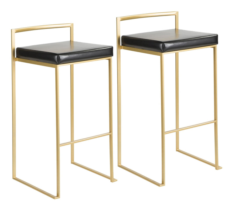 Fuji Stackable PU Leather Counter/Bar Stools (2-Piece Set), Gold/Black V3574