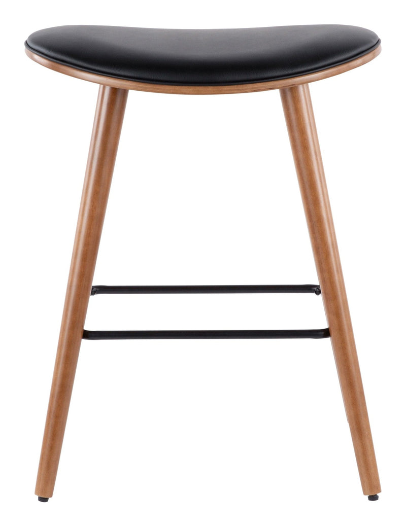 Saddle Wood & PU Leather Seat Counter/Bar Stools (2-Piece Set), Walnut/Black L1184