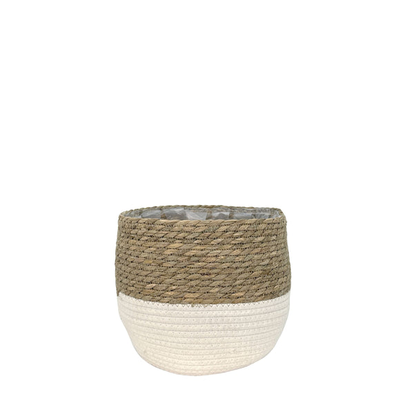 Lynne Weave Cotton Jute Round Basket Planter with Leaf-Proof Plastic Lining, 4-in O0491