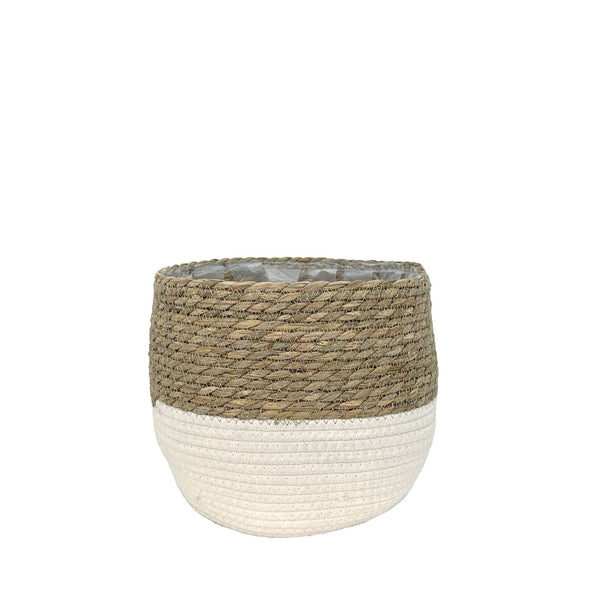 Lynne Weave Cotton Jute Round Basket Planter with Leaf-Proof Plastic Lining, 6-in S7577
