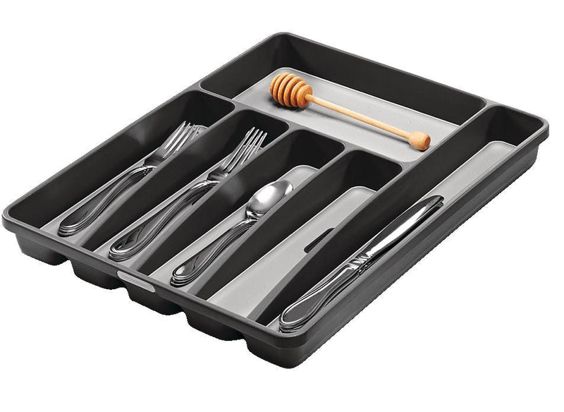 Madesmart Large 6-Compartment Cutlery & Kitchen Utensil Drawer Organizer Tray/Holder, Grey G3147