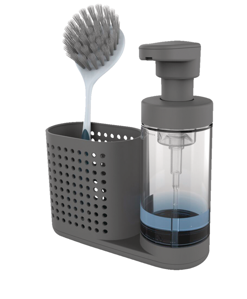 Madesmart Non-Slip Foaming Hand/Dish Soap Pump Dispenser & Sink Caddy Organizer, Grey R0929