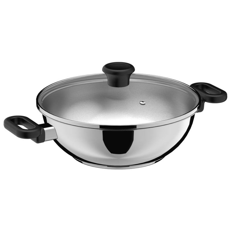 3.4qt Stainless Steel Karahi with lid 26cm 10.25in E3754