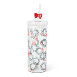 22-oz Printed Glass Tumbler with Bow Charm Straw