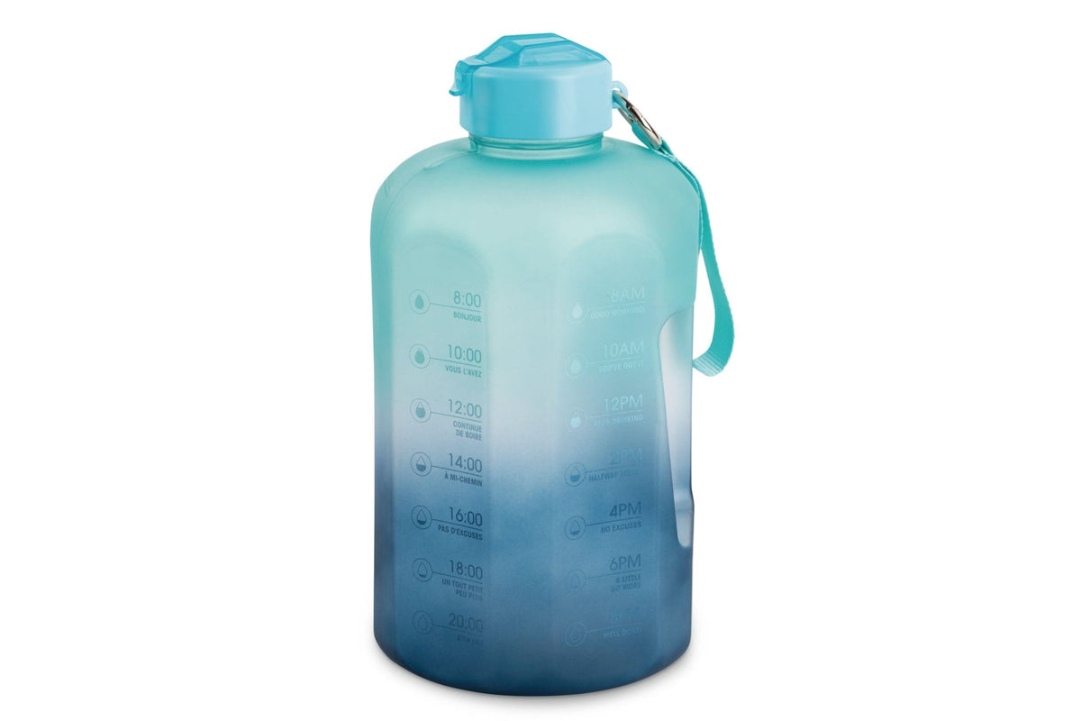 Motivational Water Bottle, 3.7 L, Jumbo-Size, Ombre Blue, with Leakproof Lid