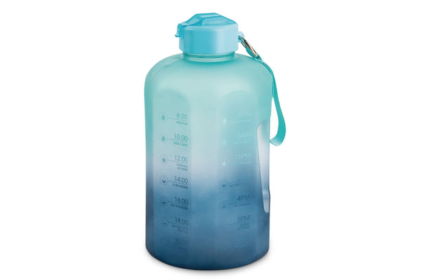Motivational Water Bottle, 3.7 L, Jumbo-Size, Ombre Blue, with Leakproof Lid F2489