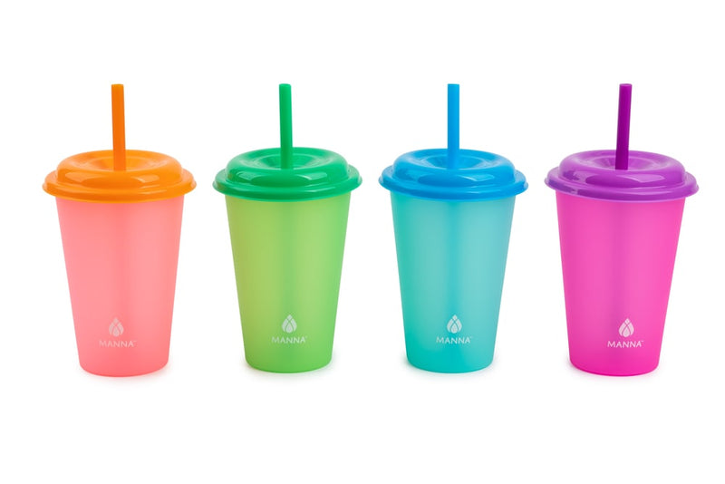 Plastic Colour Changing Cups with Straws & Lids, 12-oz, 4-pk, Assorted Colours H8359