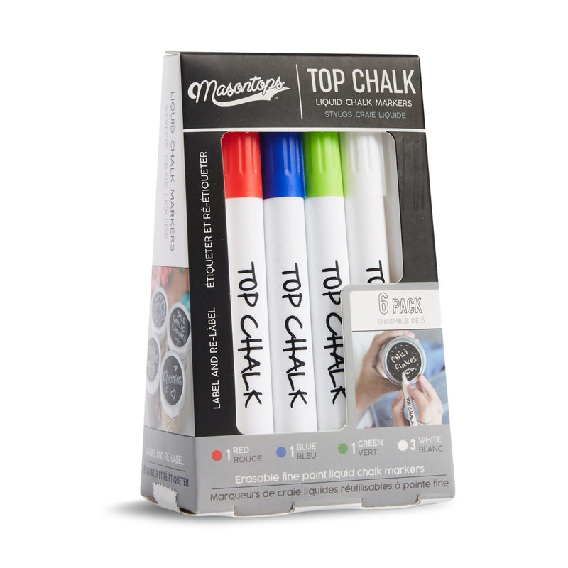 Top Chalk Erasable Liquid Chalk Markers, Multi-Colour, 6-pk Z1278