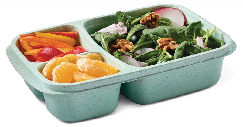 3-Section Food Storage Container, Green/Sage, with Wheat Straw, 4-pk V1476